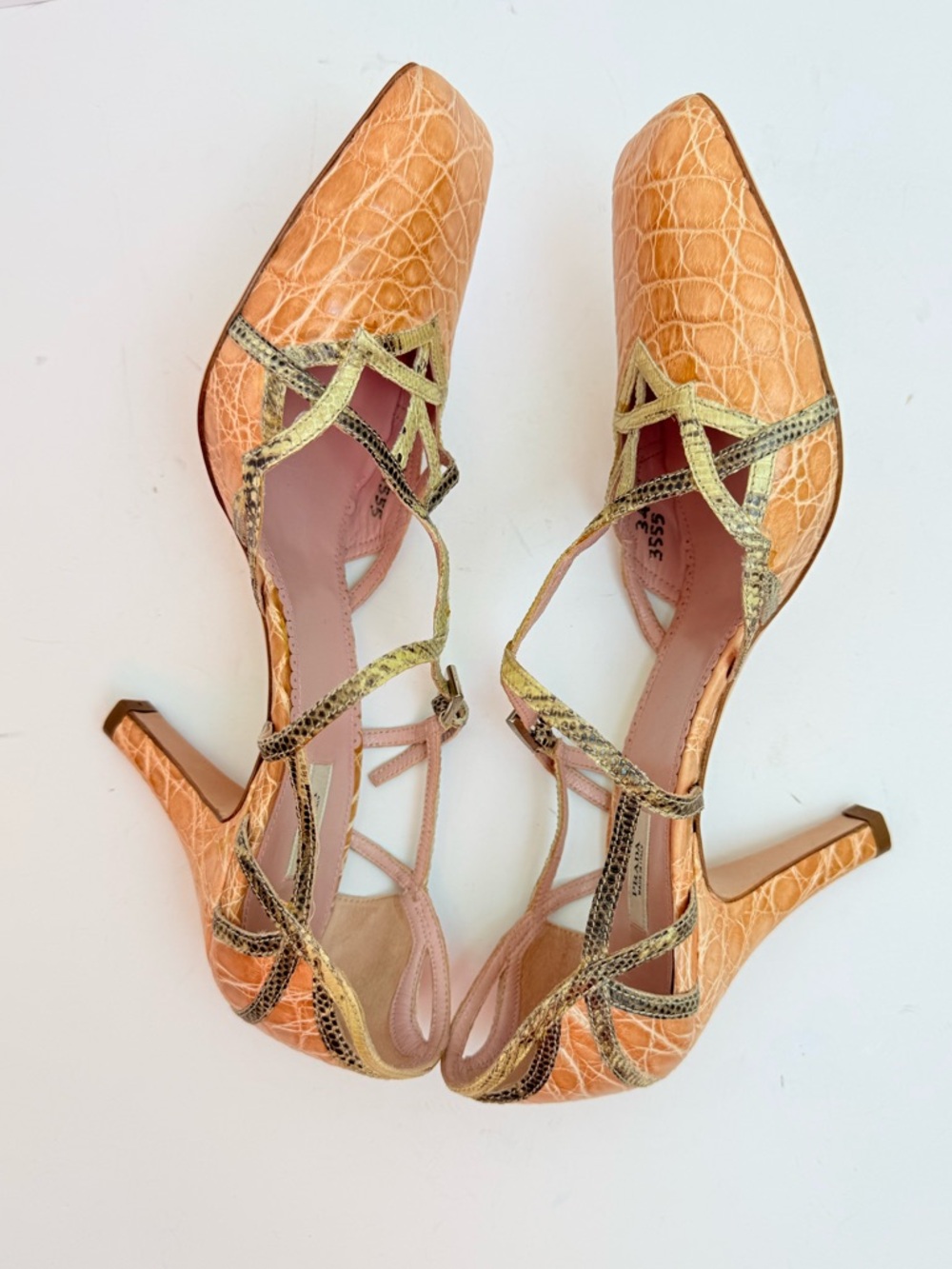 Prada Archive Exotic Crocodile embossed snakeskin trim Square Toe Sandals EU39.5 - Picture 6 of 10